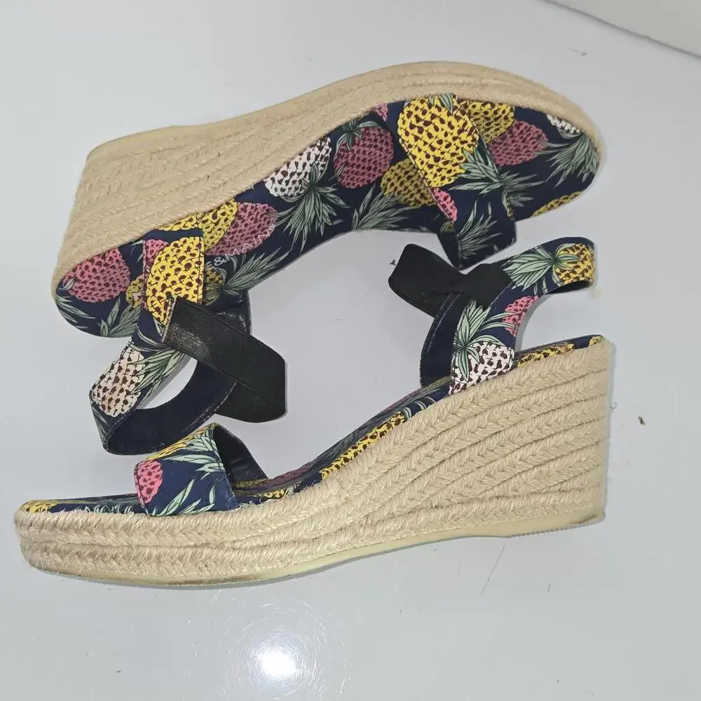0324 Monroe And Main Pineapple Wedge Heel‎ Espadrilles Size 8M